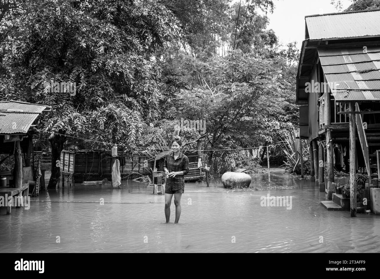 Cambodge, Kampong Phluk, inondations causées par de fortes pluies Banque D'Images