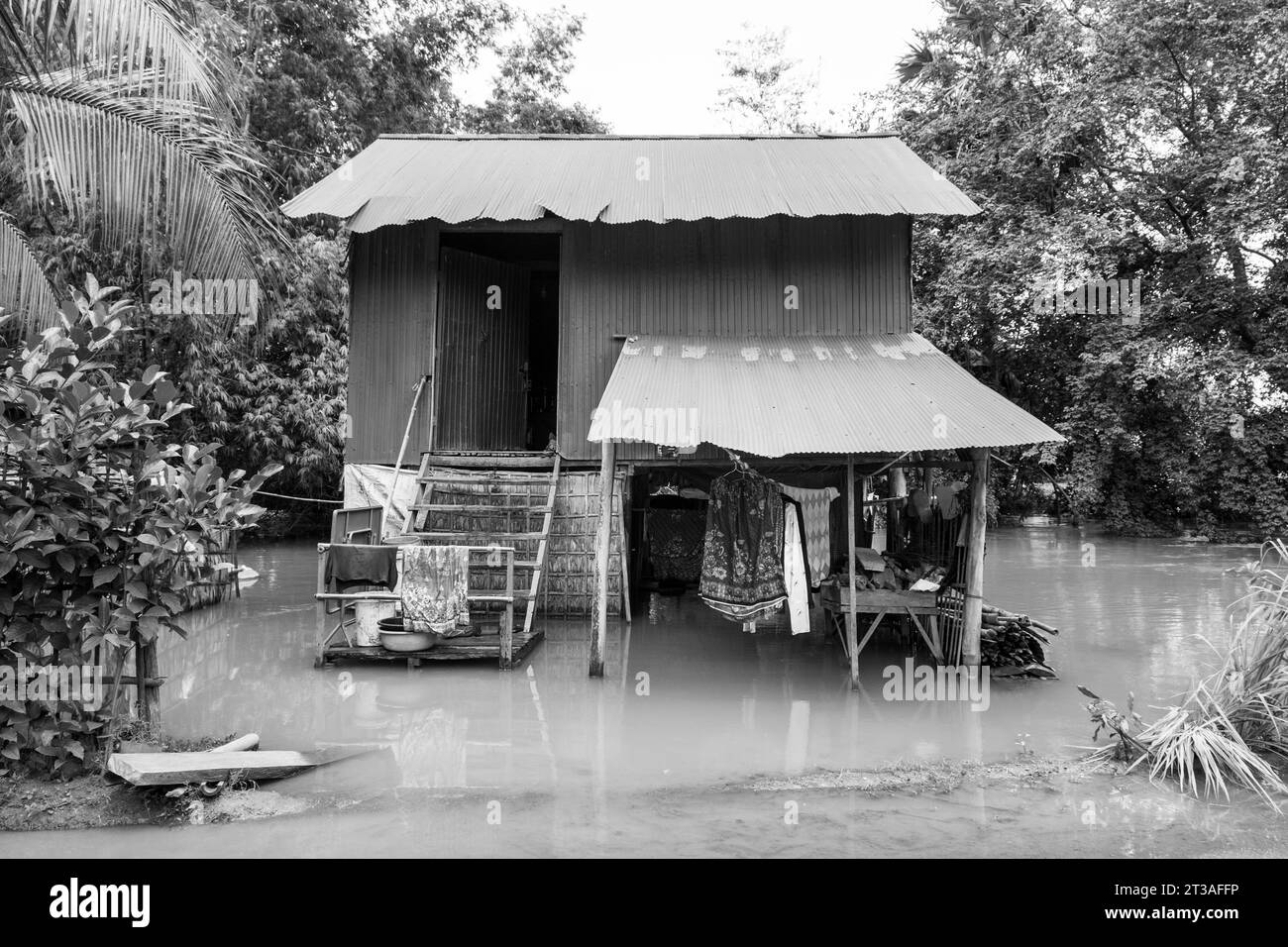 Cambodge, Kampong Phluk, inondations causées par de fortes pluies Banque D'Images