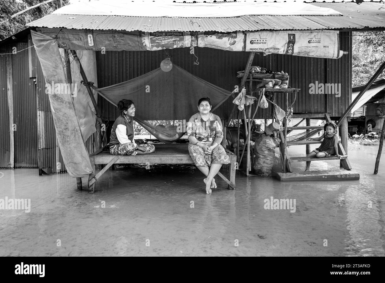 Cambodge, Kampong Phluk, inondations causées par de fortes pluies Banque D'Images