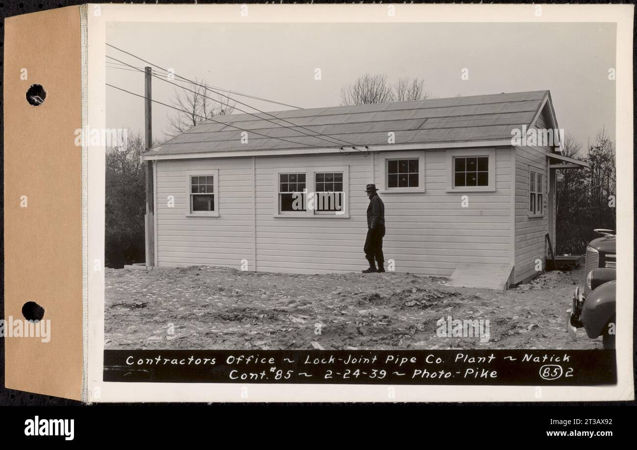 Contrat no 85, Fabrication et livraison de tubes cylindriques en acier en béton préfabriqué, Southborough, Framingham, Wayland, Natick, Weston, bureau des entrepreneurs, Lock joint Pipe Co. Plant, Natick, Massachusetts, 24 février 1939 Banque D'Images