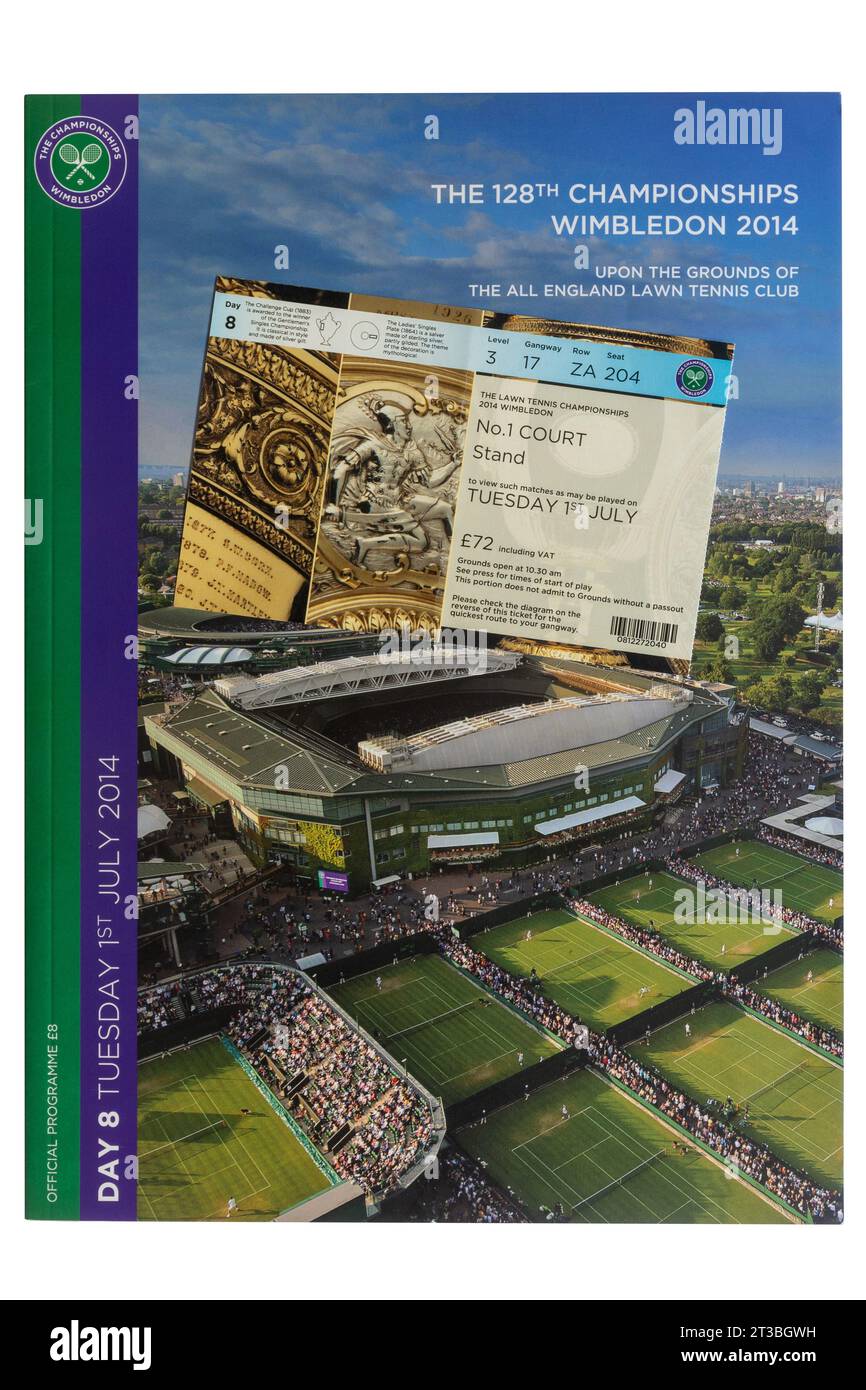 Programme des championnats de tennis sur gazon de Wimbledon et billet pour le court numéro un, court no 1, 1 juillet 2014, Angleterre, Royaume-Uni Banque D'Images