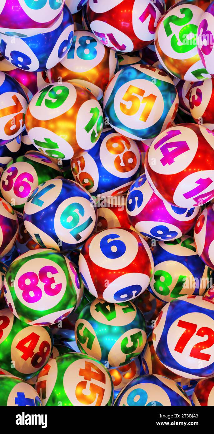Boules de loterie multicolores avec des numéros.Close-up rendu 3D. Banque D'Images