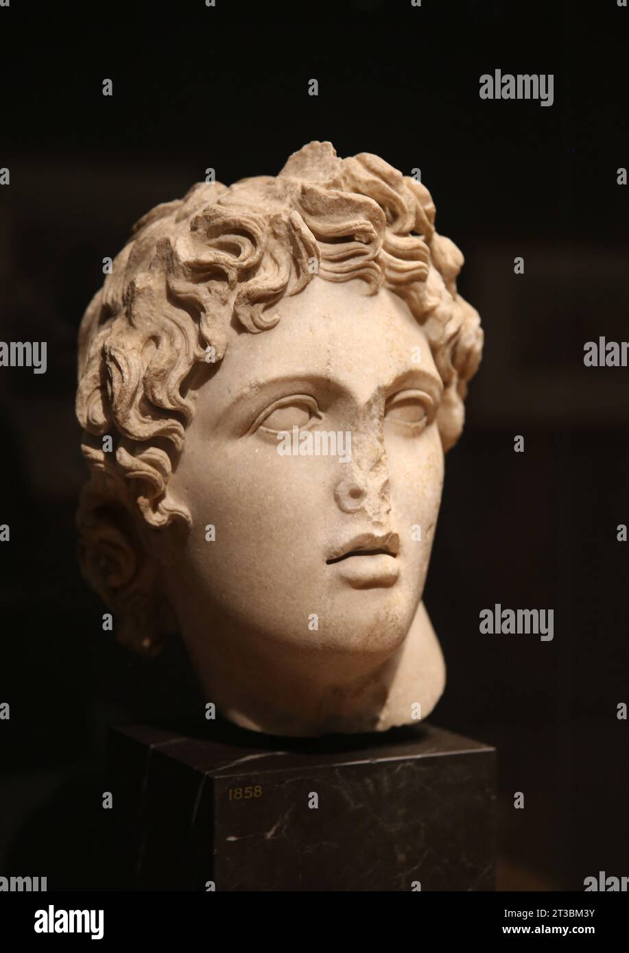 Tête de héros style d'Alexandre le Grand (356 BC-323 BC). Empire romain. 2e siècle. Marble.l'image humaine : art, identités et symbolisme. Exposition o Banque D'Images