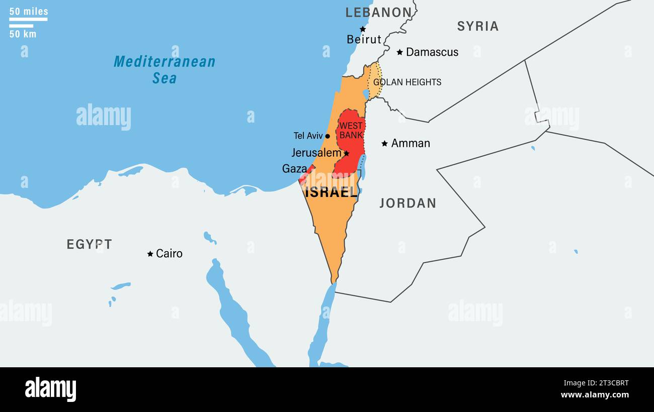 Carte région du Moyen-Orient avec frontière israélienne. Les frontières d'Israël après la guerre des six jours de 1967. Illustration vectorielle Illustration de Vecteur