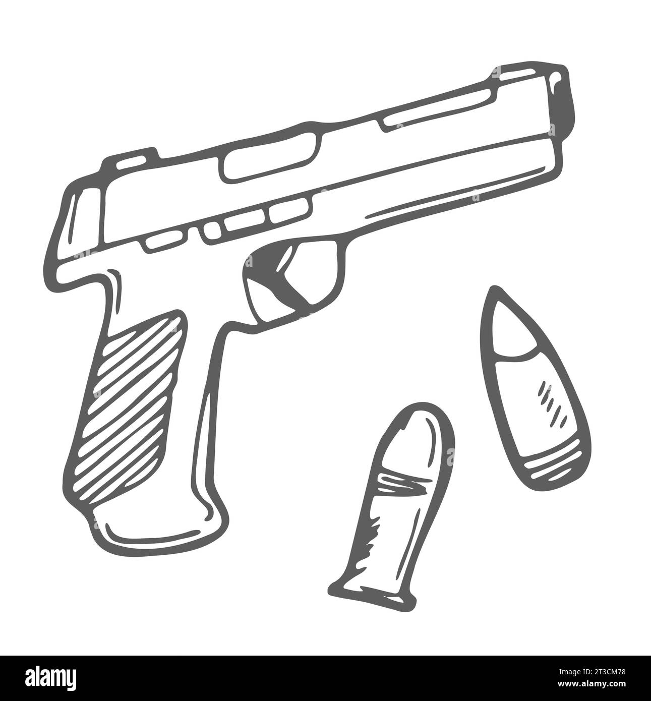 Esquisse de pistolet de poing de style Doodle au format vectoriel. Également inclus puce. Illustration de Vecteur