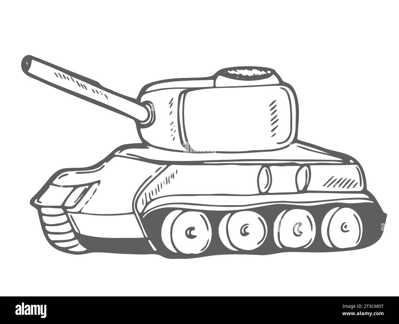 Icône réservoir dans les lignes d'esquisse de doodle. Arme militaire Illustration de Vecteur