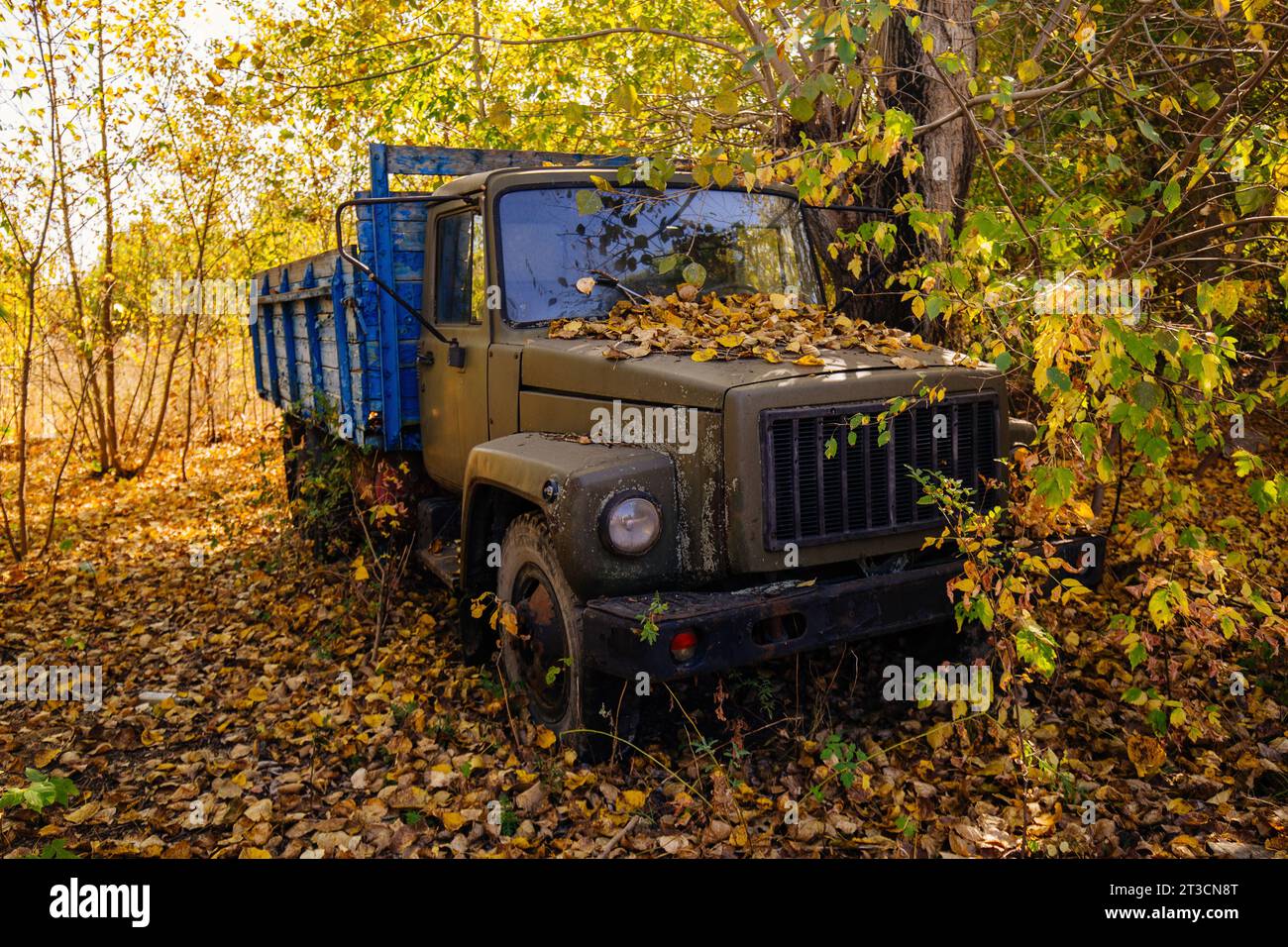 Vieux camion rouillé à l'automne doré. Banque D'Images