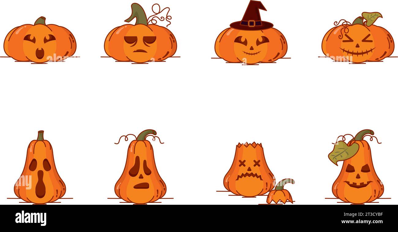 Ensemble d'icônes de citrouille d'halloween sculptées effrayantes vecteur Illustration de Vecteur