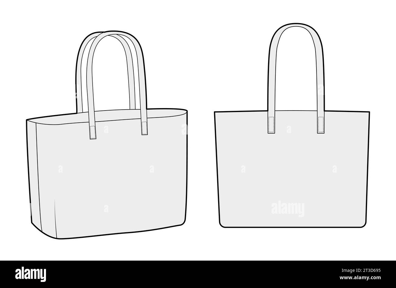 Sac silhouette East West large Tote. Illustration technique accessoire de mode. Vector satchel vue avant 3-4 pour hommes, femmes, style unisexe, sac à main plat maquette CAD esquisse contour isolé Illustration de Vecteur