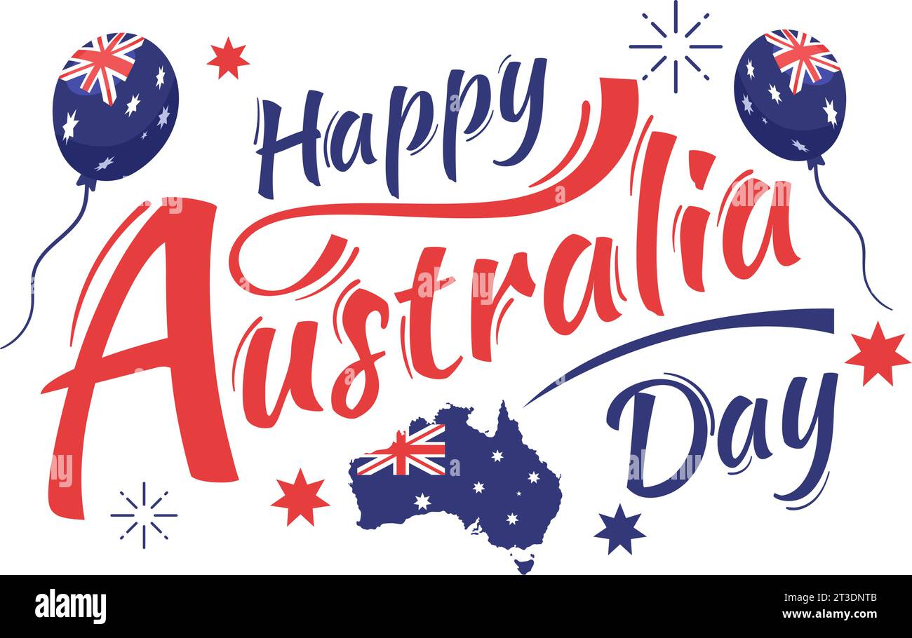 Joyeux Australia Day Vector Illustration le 26 janvier avec carte et drapeau australien pour bannière ou affiche dans la conception de fond de dessin animé plat Illustration de Vecteur