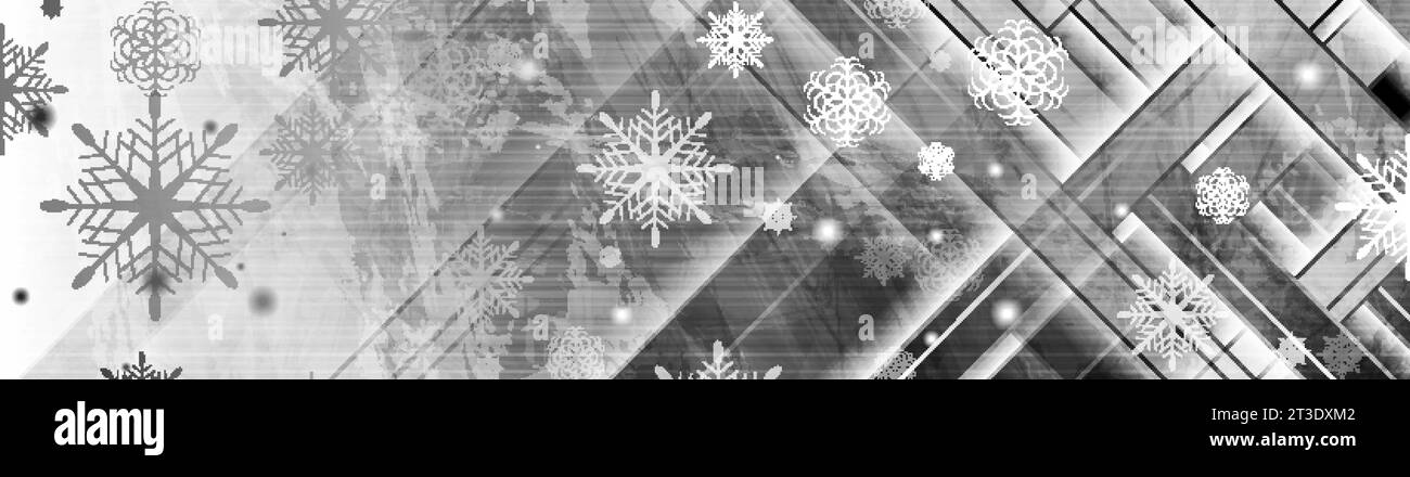 Grunge géométrique Noël fond noir et blanc avec des flocons de neige. Conception de bannière vectorielle Illustration de Vecteur