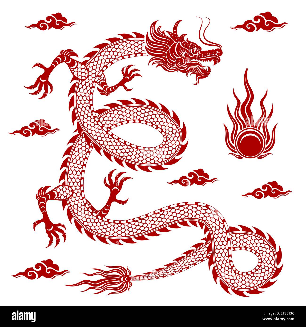 Traditionnel rouge Dragon chinois pour la conception de tatouage, nouvel an chinois et tous les festivals (traduire : Dragon chinois) Illustration de Vecteur