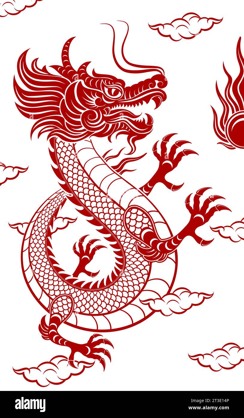 Traditionnel rouge Dragon chinois pour la conception de tatouage, nouvel an chinois et tous les festivals (traduire : Dragon chinois) Illustration de Vecteur