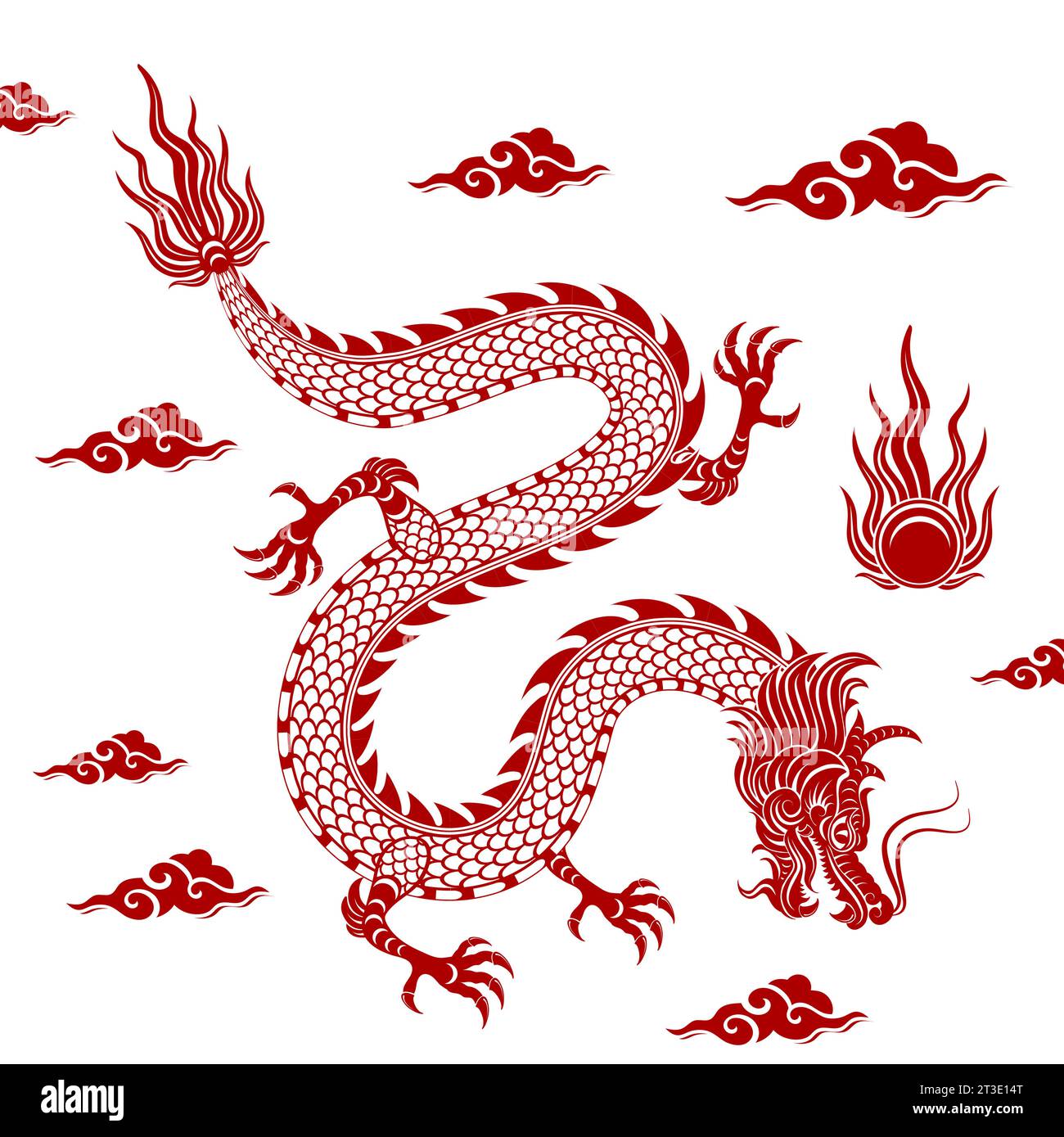 Traditionnel rouge Dragon chinois pour la conception de tatouage, nouvel an chinois et tous les festivals (traduire : Dragon chinois) Illustration de Vecteur