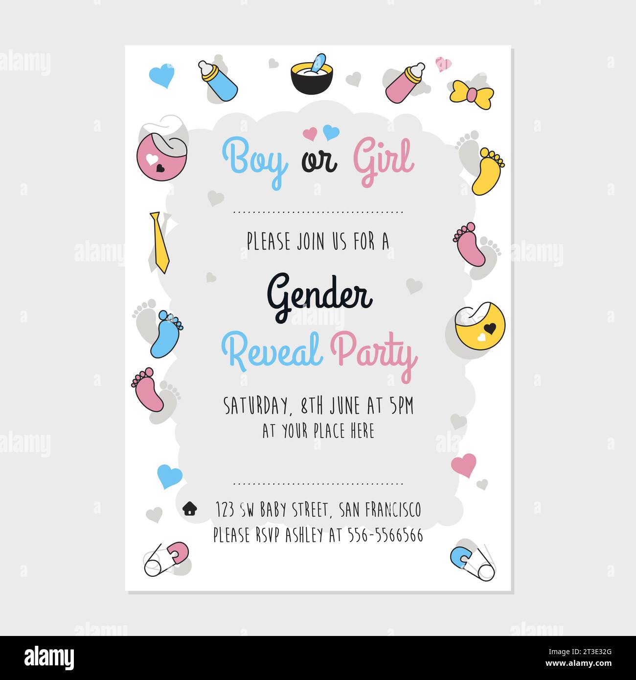 Illustration vectorielle de la carte d'invitation Gender Reveal Party Illustration de Vecteur