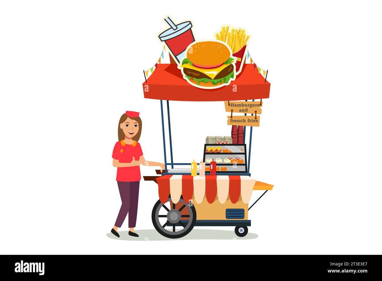 Illustration vectorielle du vendeur de stands d'aliments pour hamburgers et frites Illustration de Vecteur