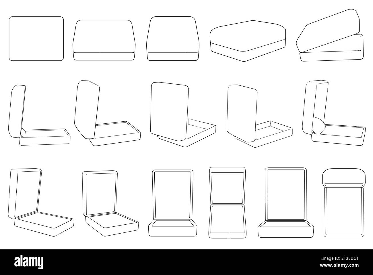 Illustration de différentes boîtes à anneaux isolées sur blanc Banque D'Images