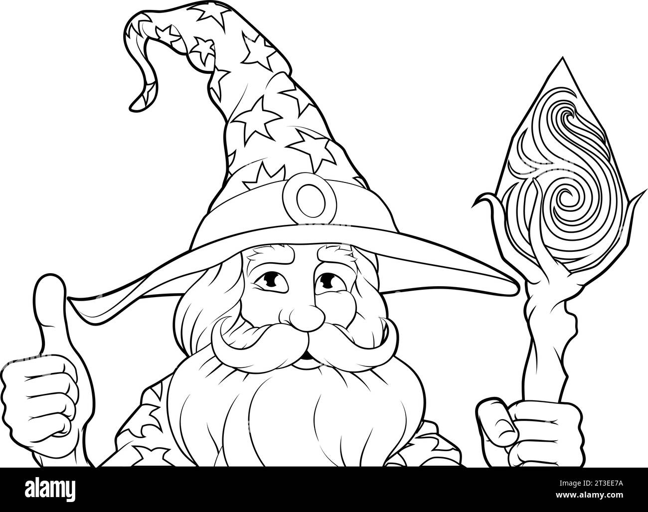 Wizard Merlin Cartoon Beard Magician Man personnage Illustration de Vecteur