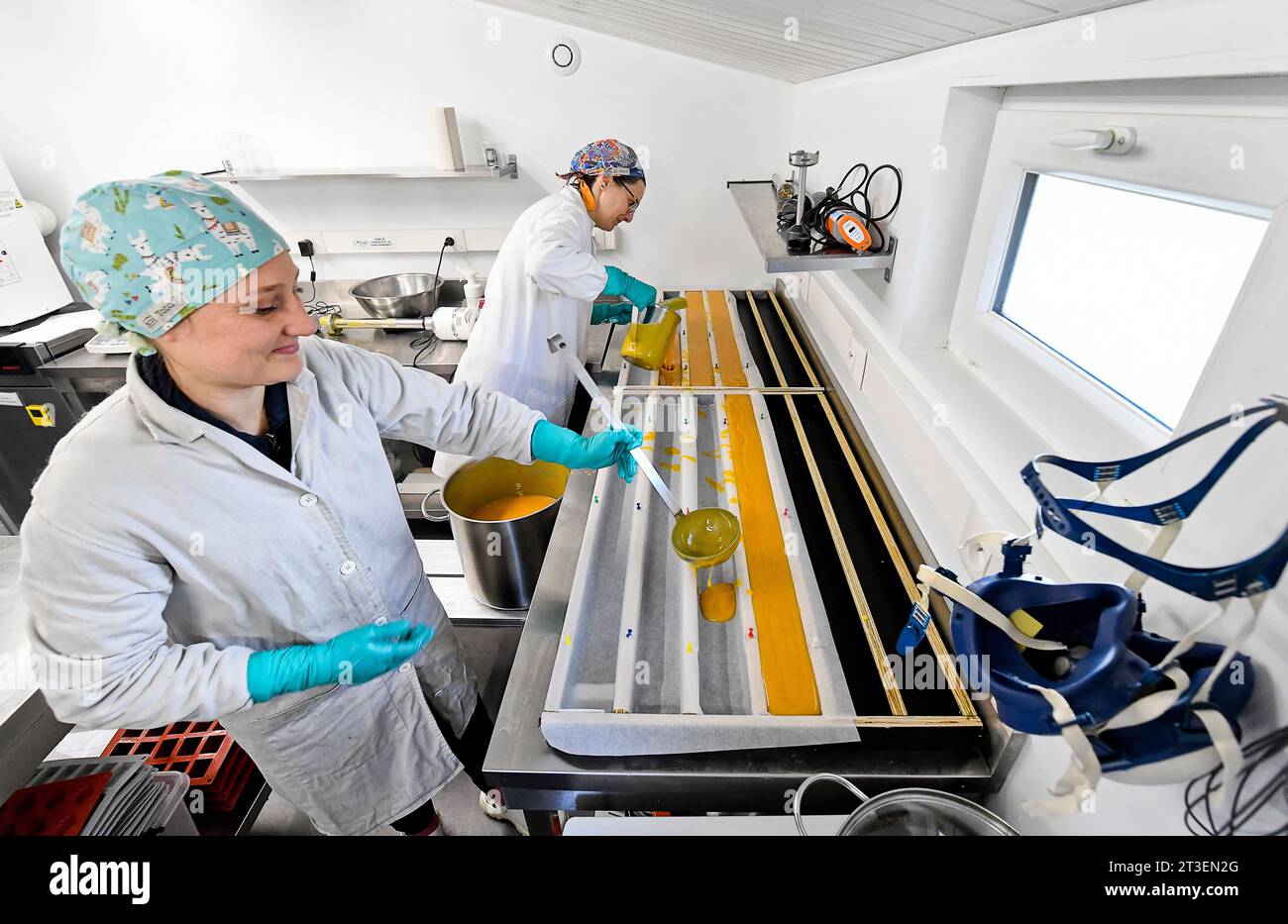Hardinghen (Nord de la France) : production de savons de carottes bio, par So'belle, marque de cosmétiques. SO'belle est une entreprise de cosmétiques basée dans les hauts de Banque D'Images