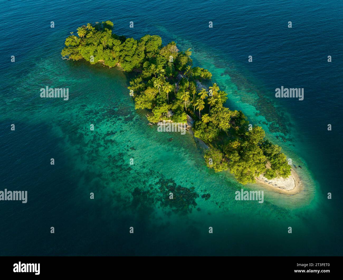 Papouasie-Nouvelle-Guinée, province de Madang, petite île près du village de Riwo (vue aérienne) Banque D'Images