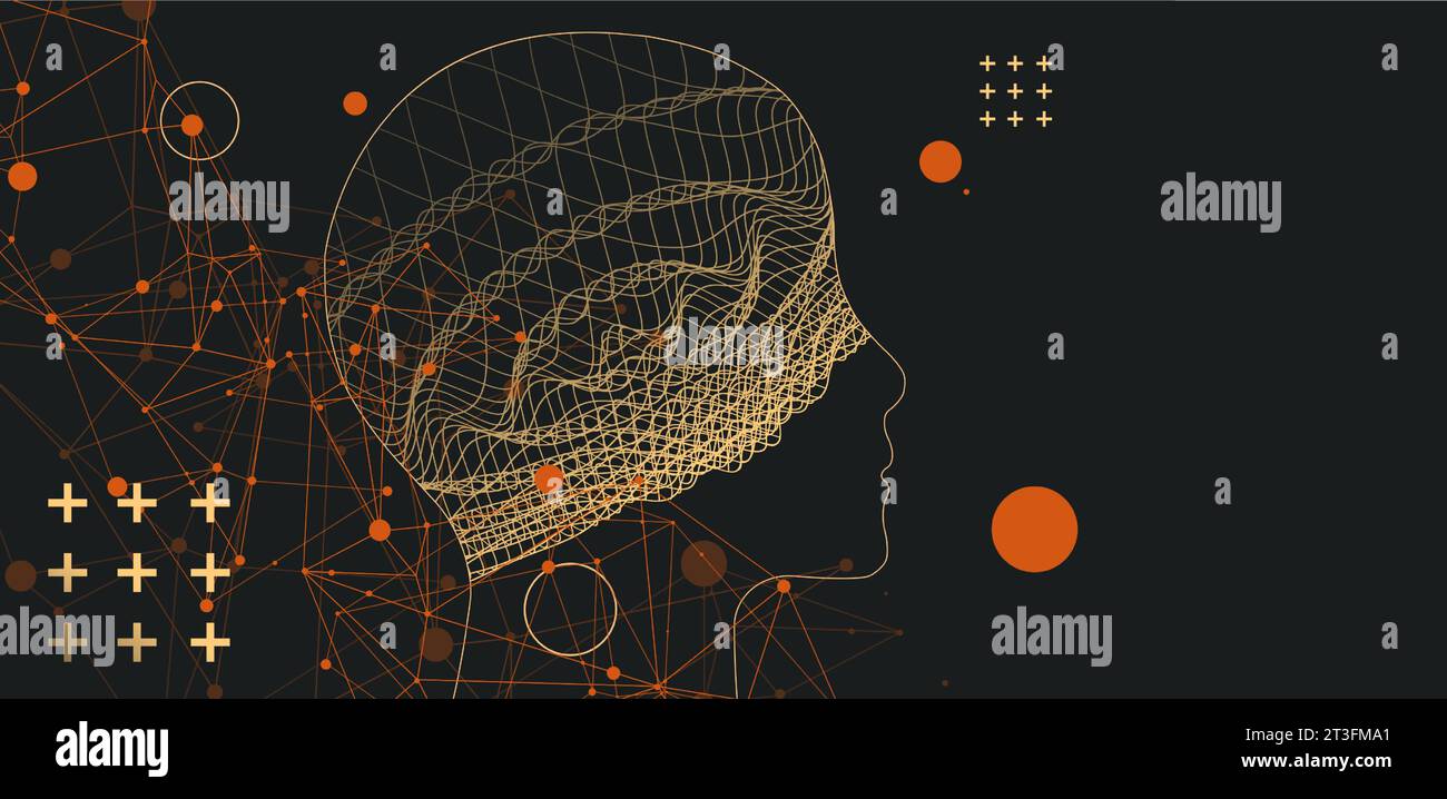 Contour d'une tête humaine avec une vague abstraite. Effet plexus. Vecteur Illustration de Vecteur