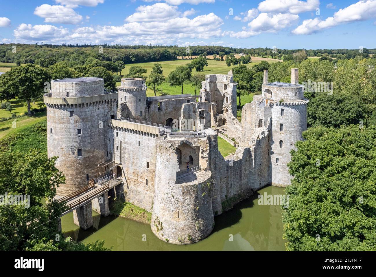 France, Côtes-d'Armor (22), près de Plédéliac, Château de la Hunaudaye (vue aérienne) Banque D'Images