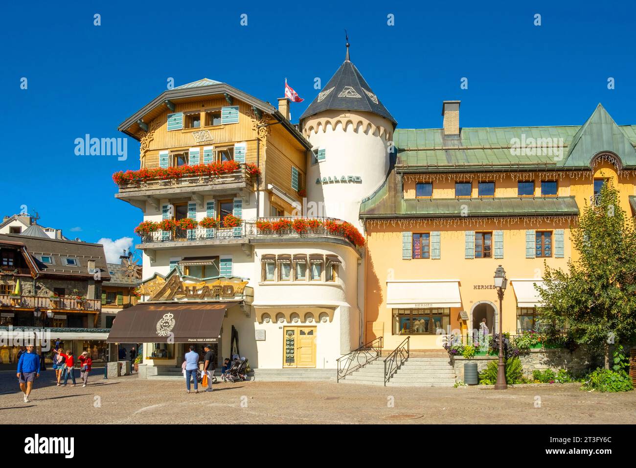 France, haute Savoie, Megève, la place du village Banque D'Images