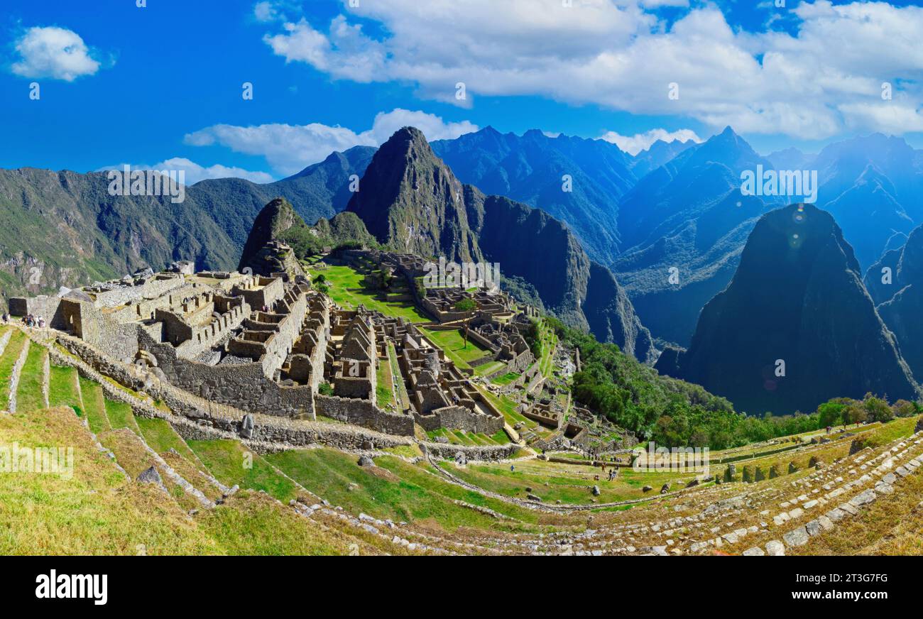 Vue panoramique du Machu Picchu, Cusco Pérou. Banque D'Images
