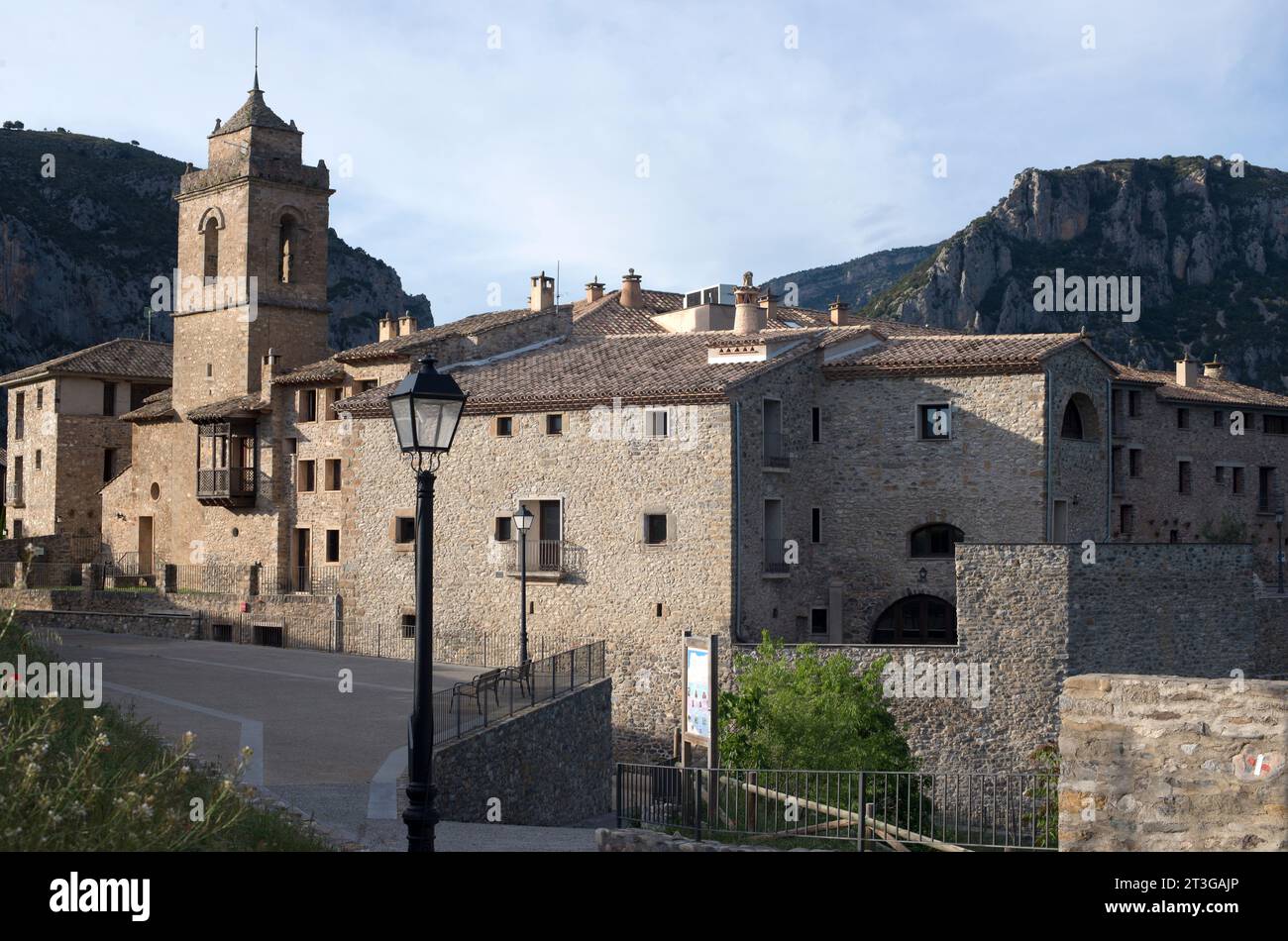 Ligüerre de Cinca, village reconstruit. Sobrarbe, province de Huesca, Aragon, Espagne. Banque D'Images