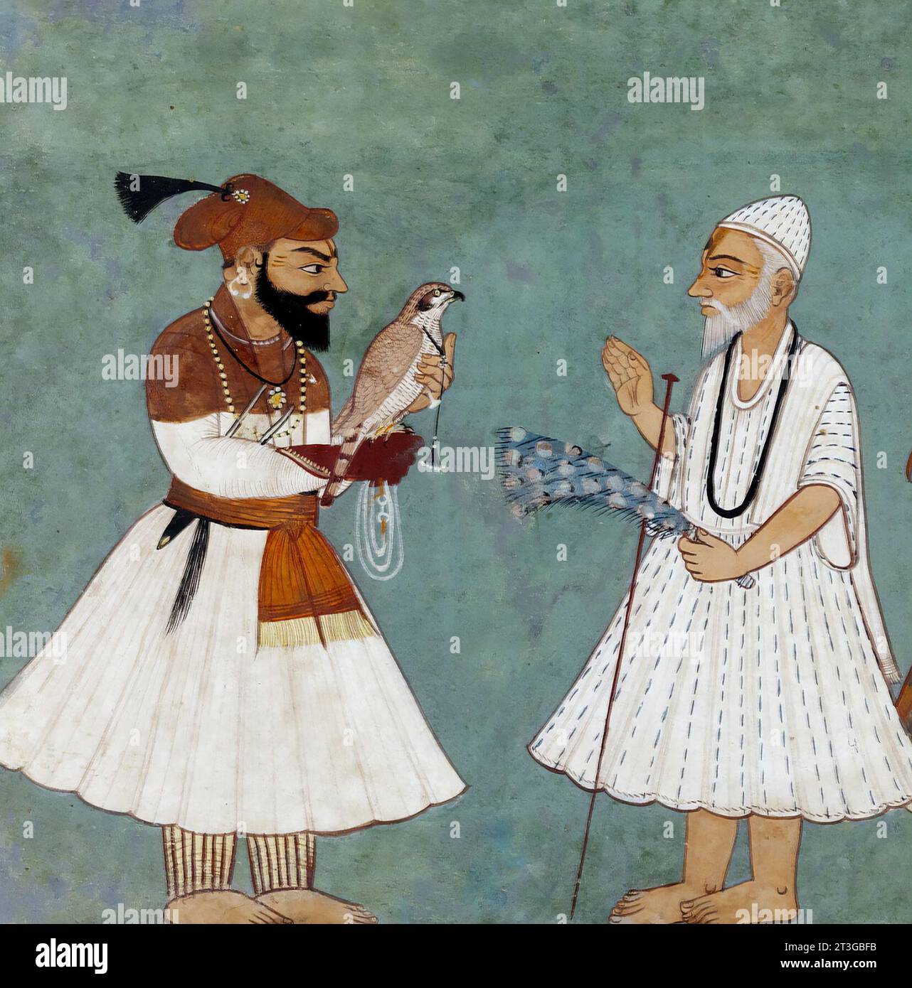 Guru Gobind Singh (Gobind Das, 1666-1708). Rencontre imaginée de Guru Gobind Singh et Guru Nanak, illustration c. 1700-1720 Banque D'Images
