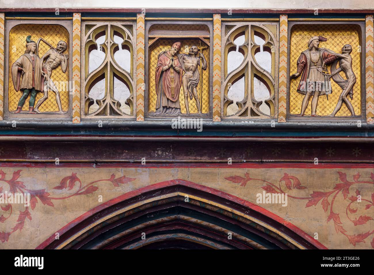 France, Manche, Cotentin, Cherbourg en Cotentin, Basilique de la Sainte Trinité du 15e siècle, danse de la mort du 16e siècle Banque D'Images