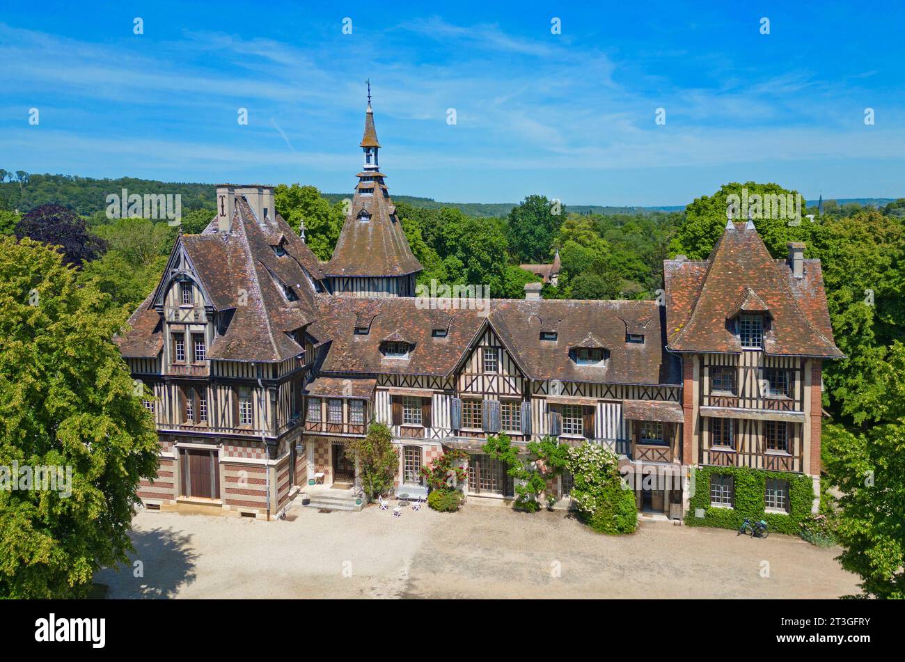 France, Seine-Maritime, Saint-Pierre-de-Manneville, le manoir de Villers (vue aérienne) Banque D'Images