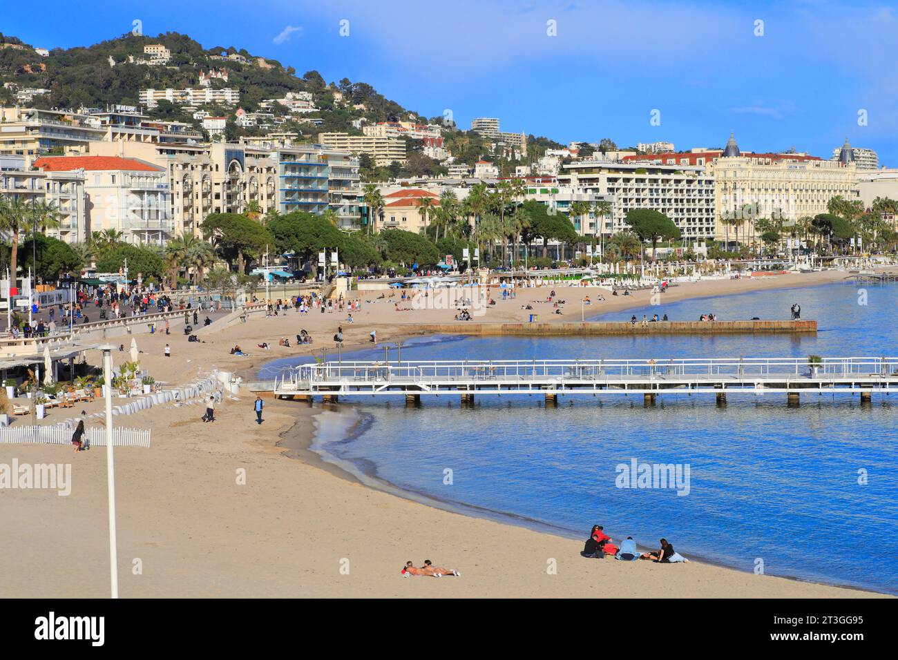 France, Alpes Maritimes, Cannes, vue sur la plage, la Croisette et l'hôtel Carlton à droite Banque D'Images