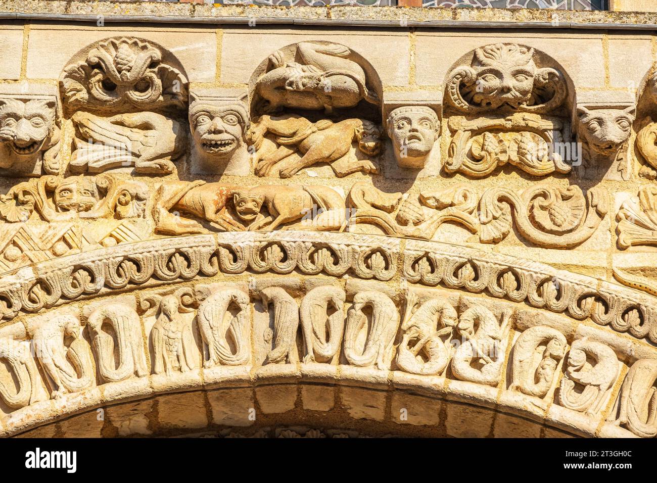 France, Vienne, Poitiers, église romane notre-Dame-la-Grande (11e-12e siècles), détail des sculptures du portail Banque D'Images