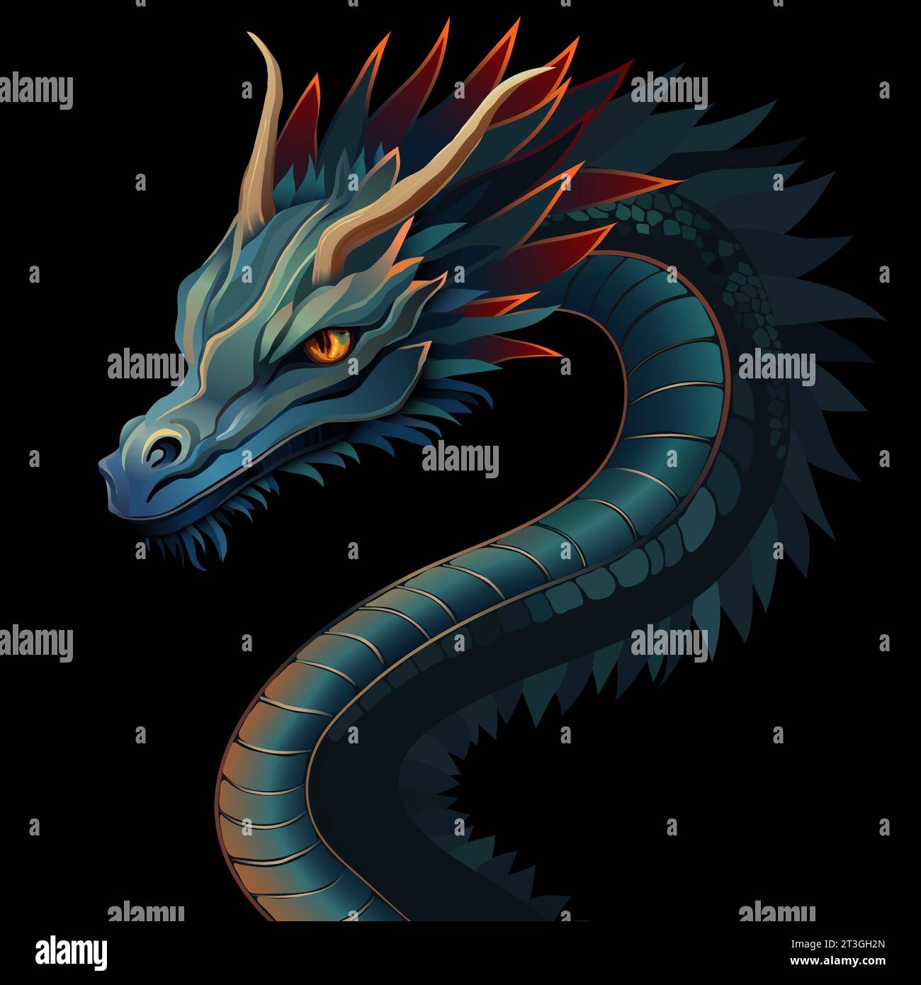 Illustration vectorielle réaliste de tête de dragon. Nouvel an chinois Illustration de Vecteur