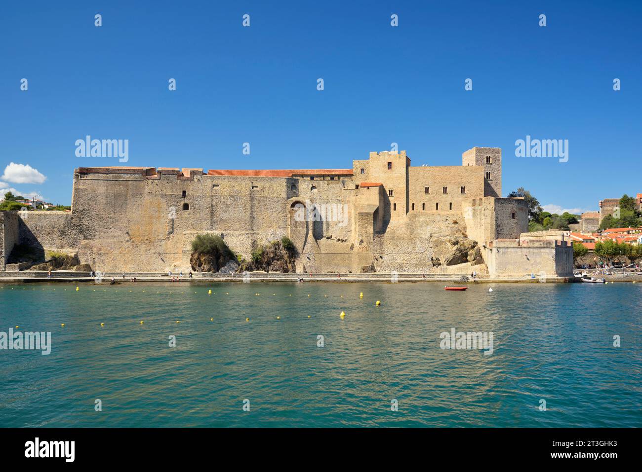 France, Pyrénées Orientales, Côte Vermeille, Collioure, château royal, et Collioure au centre-ville Banque D'Images