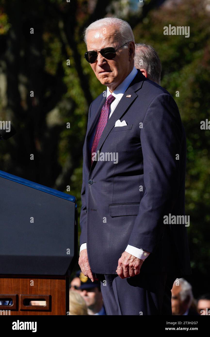 Le président des États-Unis Joe Biden lors de la cérémonie de bienvenue à la Maison Blanche à Washington, DC, le mercredi 25 octobre 2023. Les Bidens accueillent le PM pour une visite officielle aux États-Unis. Copyright : xYurixGripasx/xPoolxviaxCNPx/MediaPunchx crédit : Imago/Alamy Live News Banque D'Images