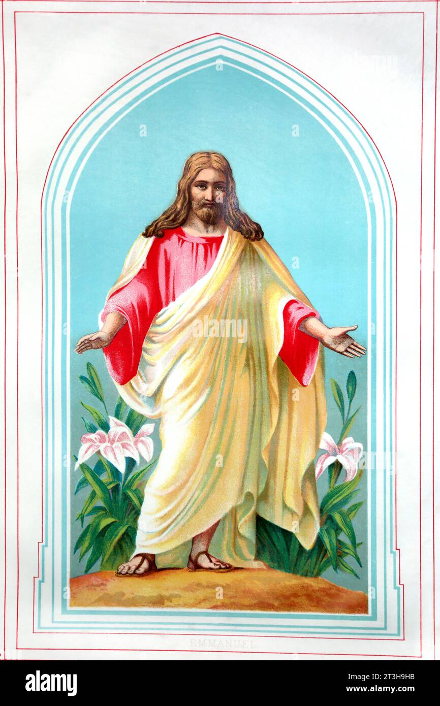 Illustration de Jésus-Christ (Emmanuel) de la Sainte Bible du 19e siècle Banque D'Images