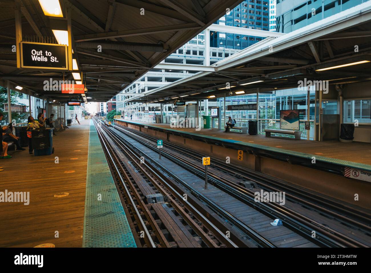 Quai de la gare de Washington/Wells sur le réseau de métro 'l' surélevé, Chicago, États-Unis Banque D'Images