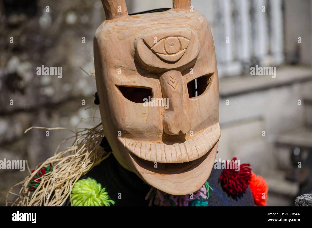 Masque traditionnel du carnaval de Lazarim. Portugal. Careto do Lazarim. Banque D'Images