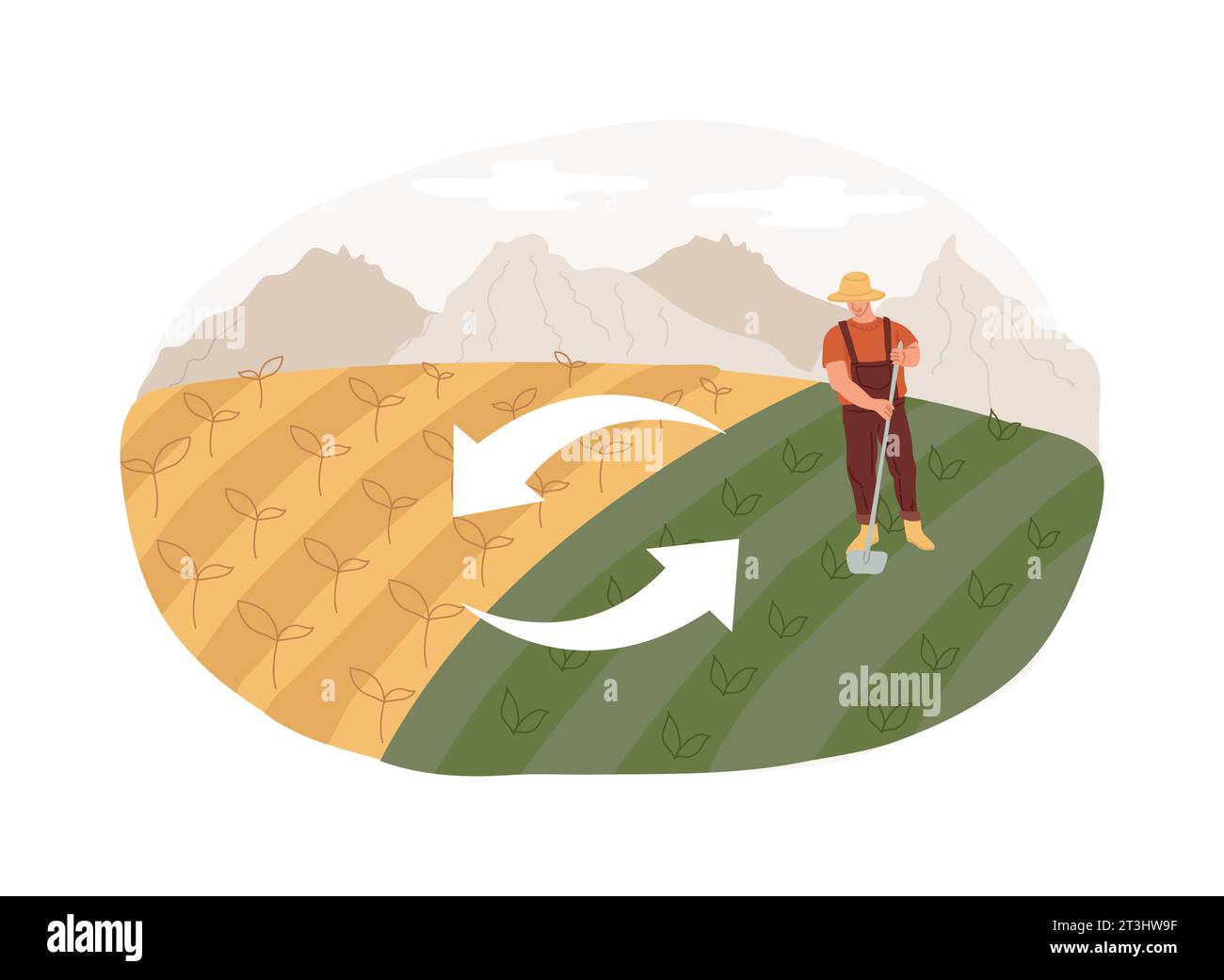 Illustration vectorielle de concept isolée de l'agriculture régénérative. Conservation et réhabilitation du système agricole, augmentation de la biodiversité écologique, concept de vecteur d'amélioration du cycle de l'eau. Illustration de Vecteur