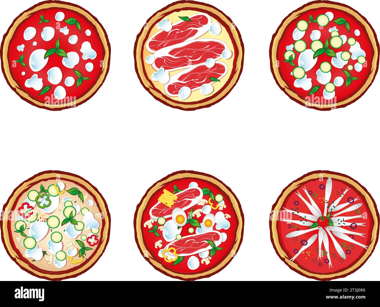 Icônes de pizza savoureuses isolées top View.Vector illustration Illustration de Vecteur