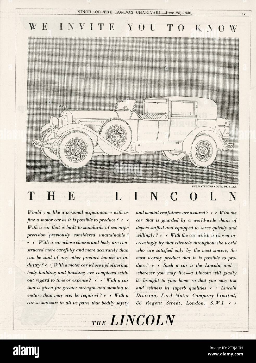 LINCOLN MAYTHORN coupe DE VILLE Motor car 1930 Publicité du magazine britannique Banque D'Images