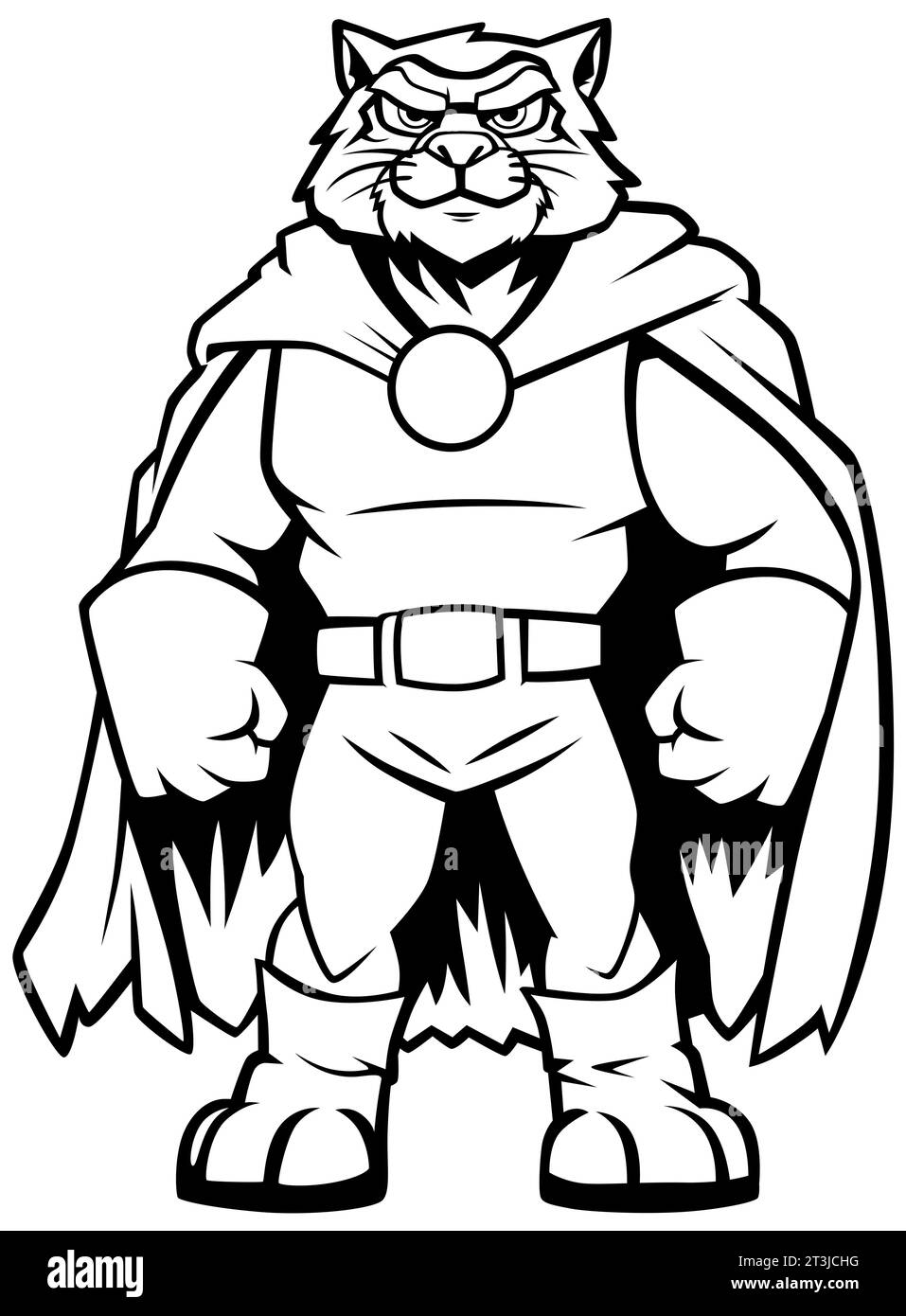 Illustration au trait d'art de super-héros tigre exsudant la puissance avec son regard féroce et le corps musclé de construction. Illustration de Vecteur