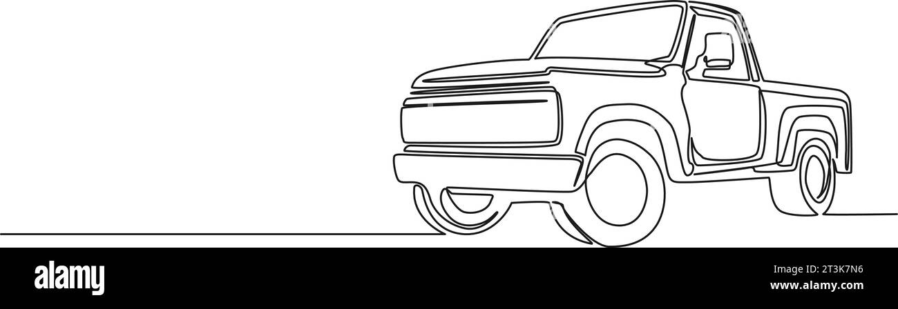dessin continu à une seule ligne de camionnette rétro générique, illustration vectorielle au trait Illustration de Vecteur
