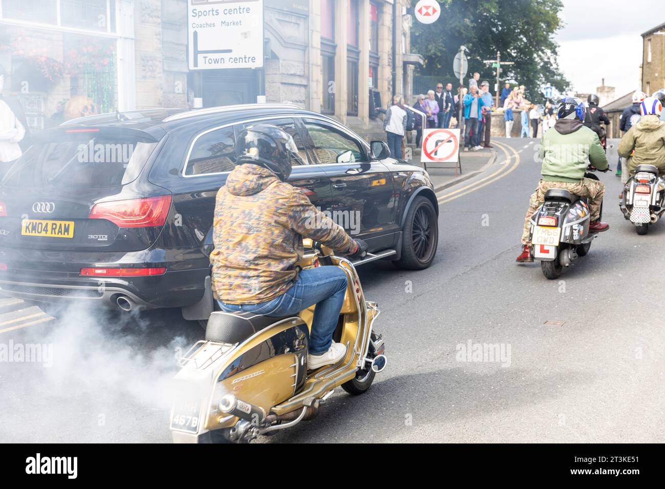 Clitheroe Lancashire, en 2023, rallye annuel Ribble Valley Scooter, a vu environ 500 scooters au rallye de 3 jours, Angleterre, Royaume-Uni, septembre 2023. Banque D'Images