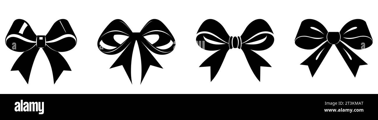 Icône Bow. Ensemble de noeud cadeau noir différent isolé sur fond blanc. Illustration vectorielle. Dessin d'icône de noeud de cadeau Illustration de Vecteur