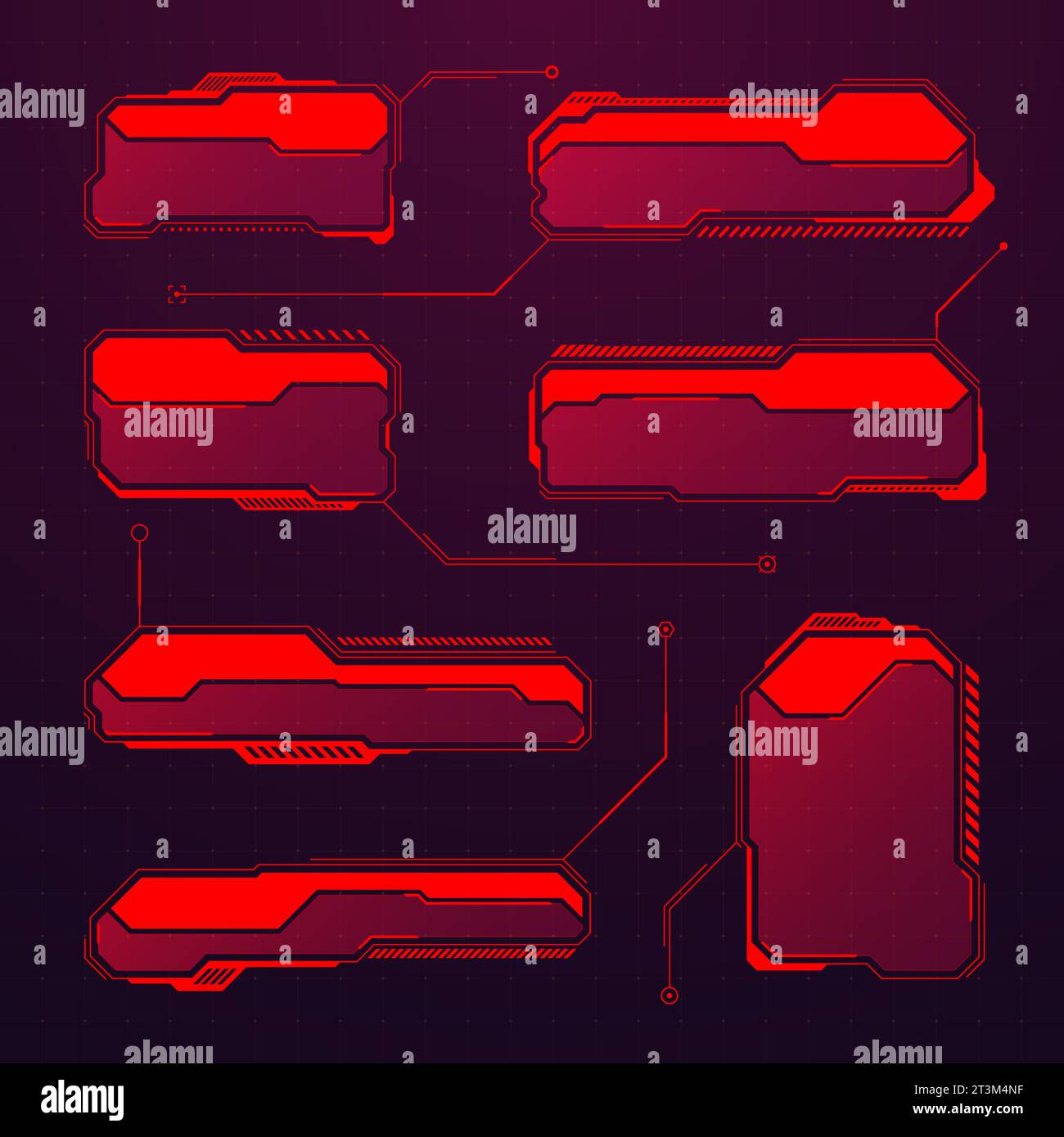 Éléments HUD ou UI futuristes rouges. Zones de texte et légendes de l'interface utilisateur SCI-fi. Cadres de message d'avertissement, modèle de zones d'information. Jeu moderne Illustration de Vecteur
