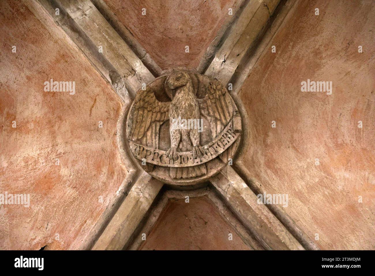 Schulpforte 22.10.2023, Naumburg OT Schulpforte, Klosteranlage - hier eine Skulptur an der Decke in der Klosterkirche St.Maria *** Schulpforte 22 10 2023, Naumburg OT Schulpforte, complexe du monastère Voici une sculpture au plafond de l'église du monastère St Maria crédit : Imago/Alamy Live News Banque D'Images