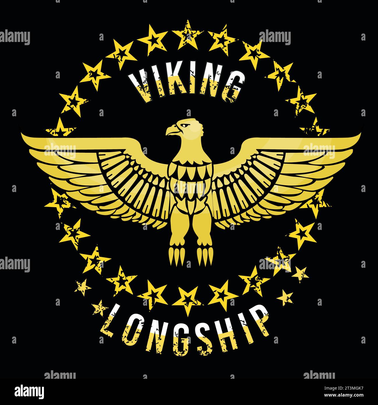 Navire viking. T-shirt design avec aigle doré entouré d'étoiles. Illustration de Vecteur